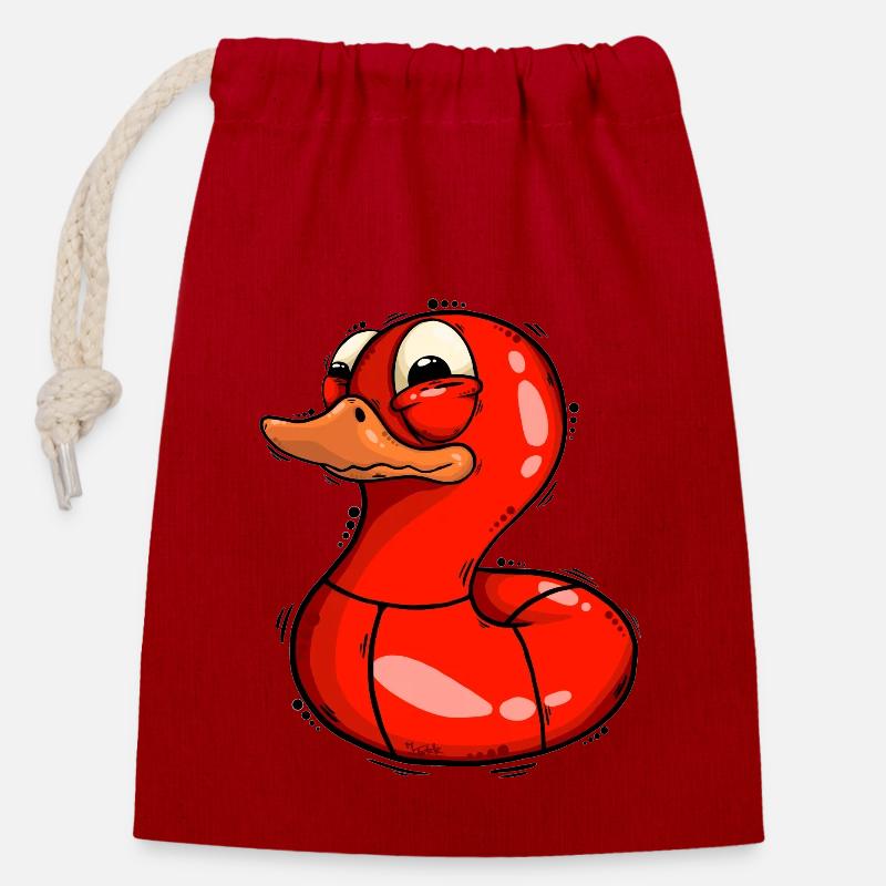 Ente - Verschließbarer Geschenkbeutel aus Baumwolle (14x20cm) - Rot