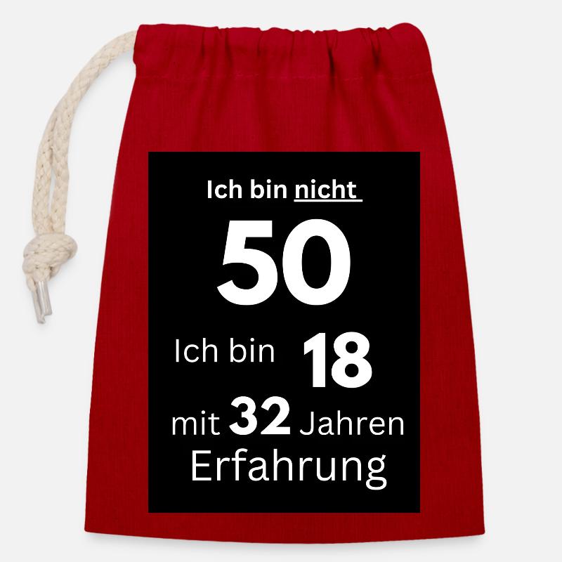 Ich bin nicht 50 - Verschließbarer Geschenkbeutel aus Baumwolle (14x20cm) - Rot