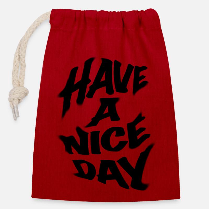 HAVE A NICE DAY - Verschließbarer Geschenkbeutel aus Baumwolle (14x20cm) - Rot