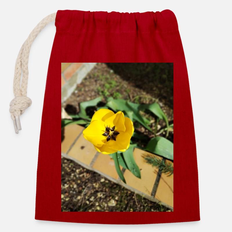Tulipe jaune - Sac cadeau en coton avec cordon (14 x 20 cm) - rouge