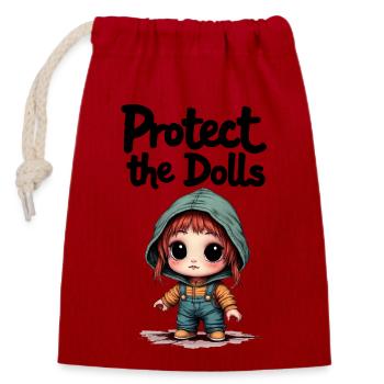 Protect the Dolls - Süße Botschaft - Verschließbarer Geschenkbeutel aus Baumwolle (14x20cm) - Rot - Vorne