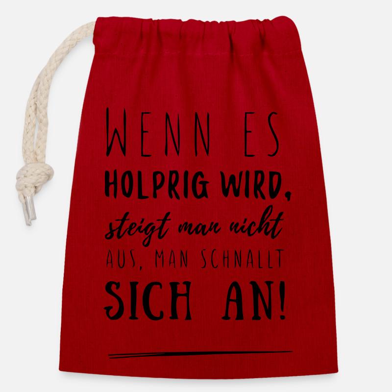 holprig - Verschließbarer Geschenkbeutel aus Baumwolle (14x20cm) - Rot