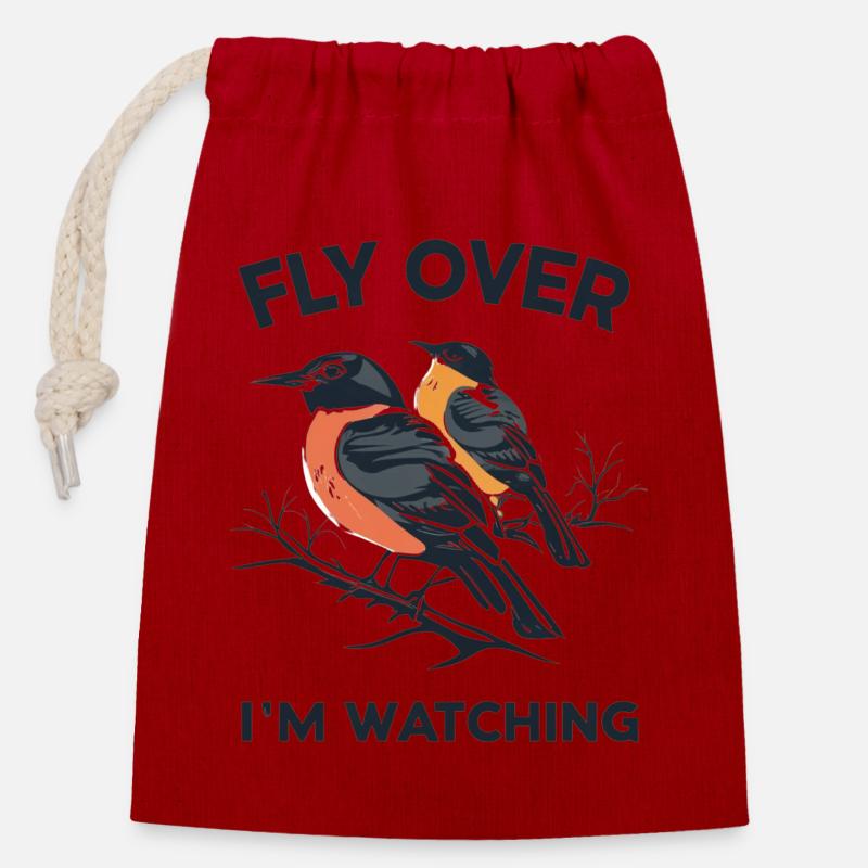 "vole, je regarde" slogan - Sac cadeau en coton avec cordon (14 x 20 cm) - rouge