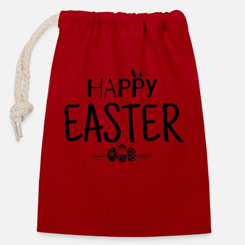 Joyeuses Pâques - Sac cadeau en coton avec cordon (14 x 20 cm) - rouge