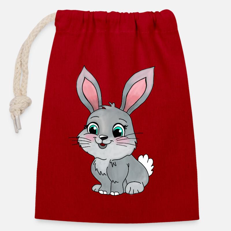 Kleiner Hase - Verschließbarer Geschenkbeutel aus Baumwolle (14x20cm) - Rot
