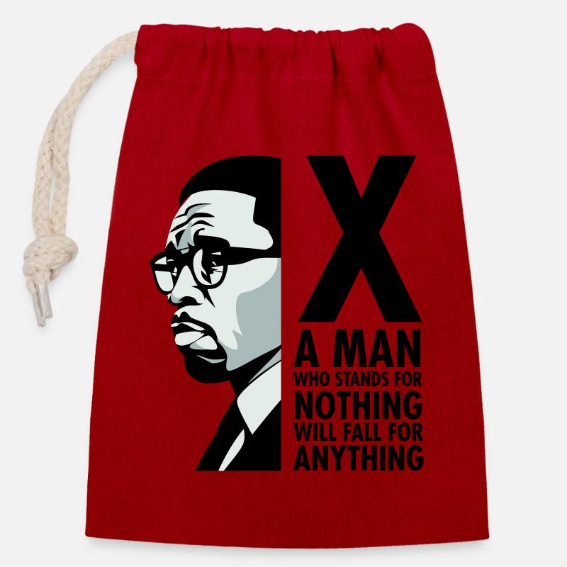 Malcolm X - Ein Mann, der für nichts steht, wird fallen - Verschließbarer Geschenkbeutel aus Baumwolle (14x20cm) - Rot