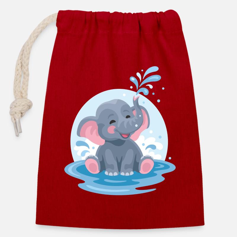 Kleiner Elefant - Verschließbarer Geschenkbeutel aus Baumwolle (14x20cm) - Rot