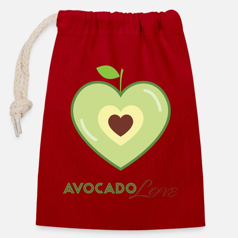 Avocado Herz Liebe - Verschließbarer Geschenkbeutel aus Baumwolle (14x20cm) - Rot