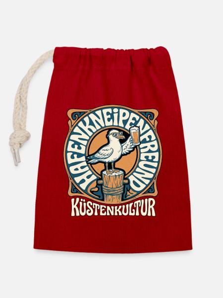 Küstenkultur - Verschließbarer Geschenkbeutel aus Baumwolle (14x20cm) - Rot