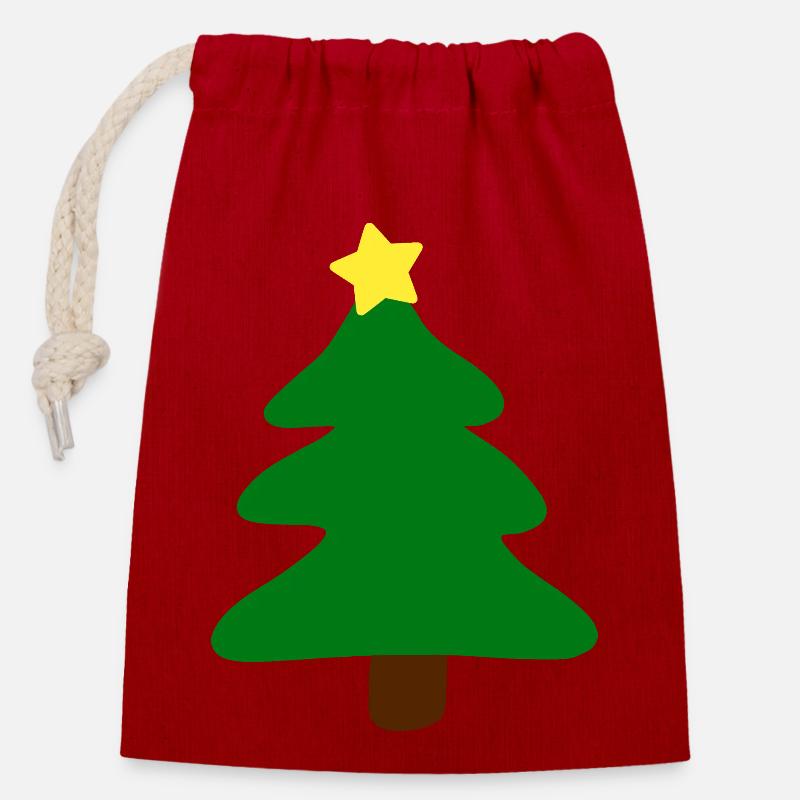 Weihnachtsbaum - Verschließbarer Geschenkbeutel aus Baumwolle (14x20cm) - Rot