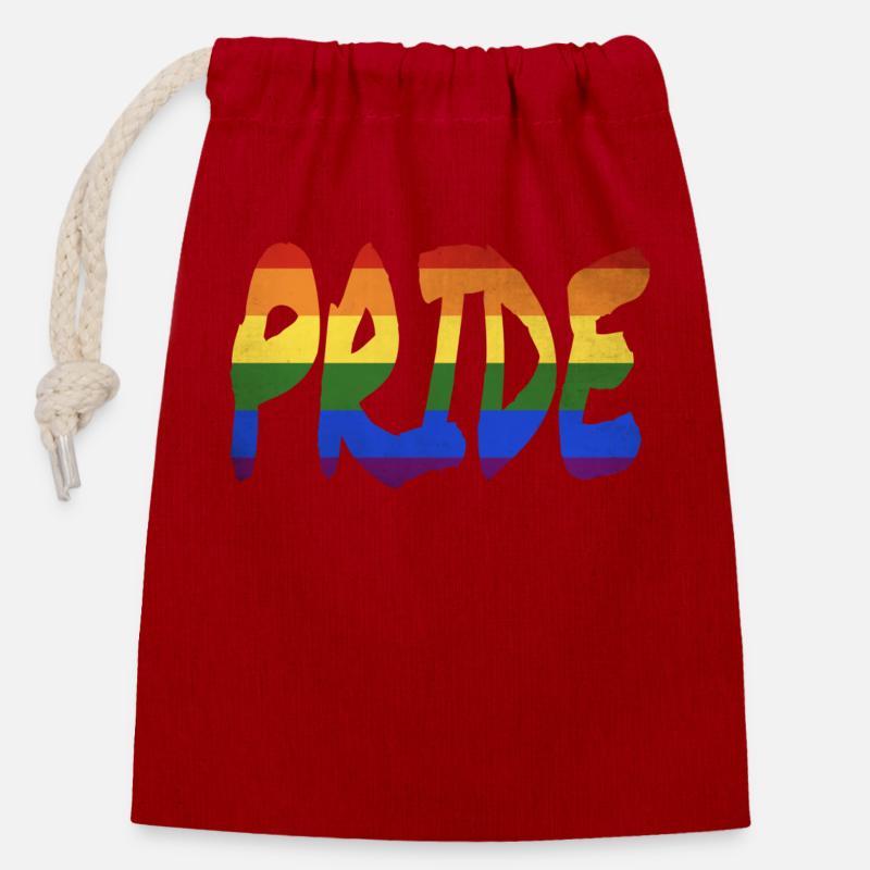 Lettrage LGBT+ Pride - Sac cadeau en coton avec cordon (14 x 20 cm) - rouge