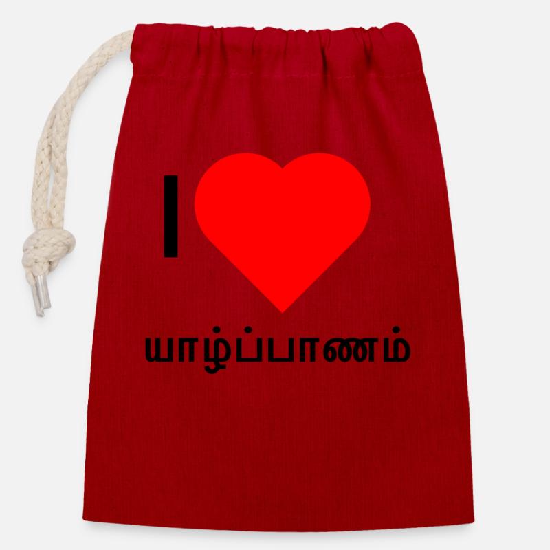 யாழ்ப்பாணம் - Sac cadeau en coton avec cordon (14 x 20 cm) - rouge