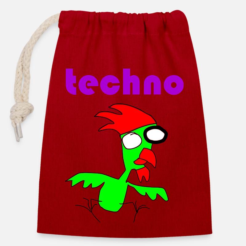techno huhn - Verschließbarer Geschenkbeutel aus Baumwolle (14x20cm) - Rot