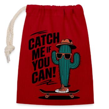 Attrapez-moi si vous le pouvez ! Cactus Skateboarder - Sac cadeau en coton avec cordon (14 x 20 cm) - rouge - Devant