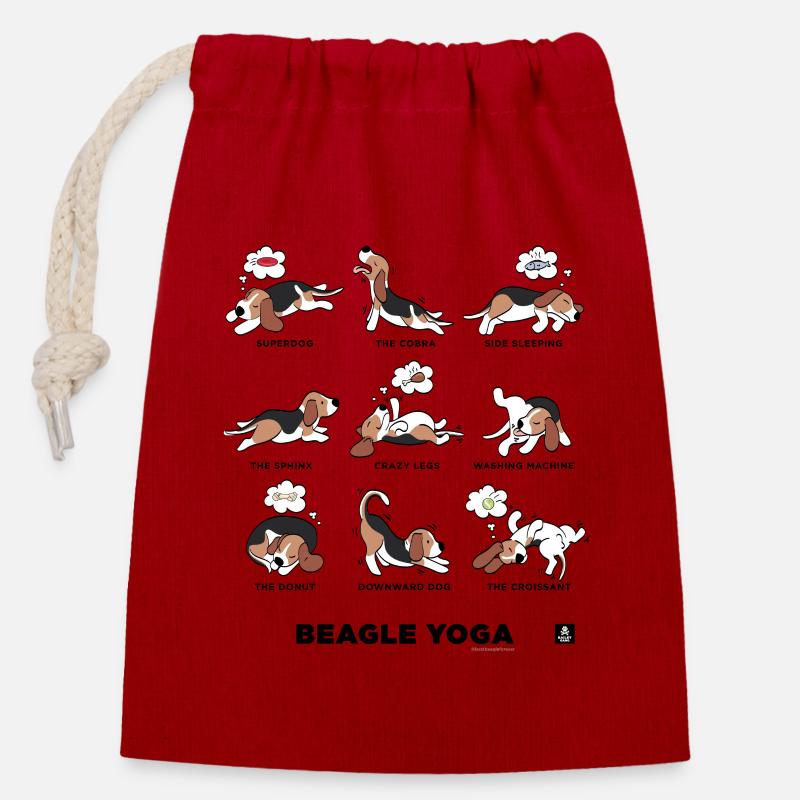 BEAGLE YOGA - Sac cadeau en coton avec cordon (14 x 20 cm) - rouge