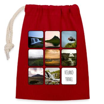 Islande Voyage - Sac cadeau en coton avec cordon (14 x 20 cm) - rouge - Devant