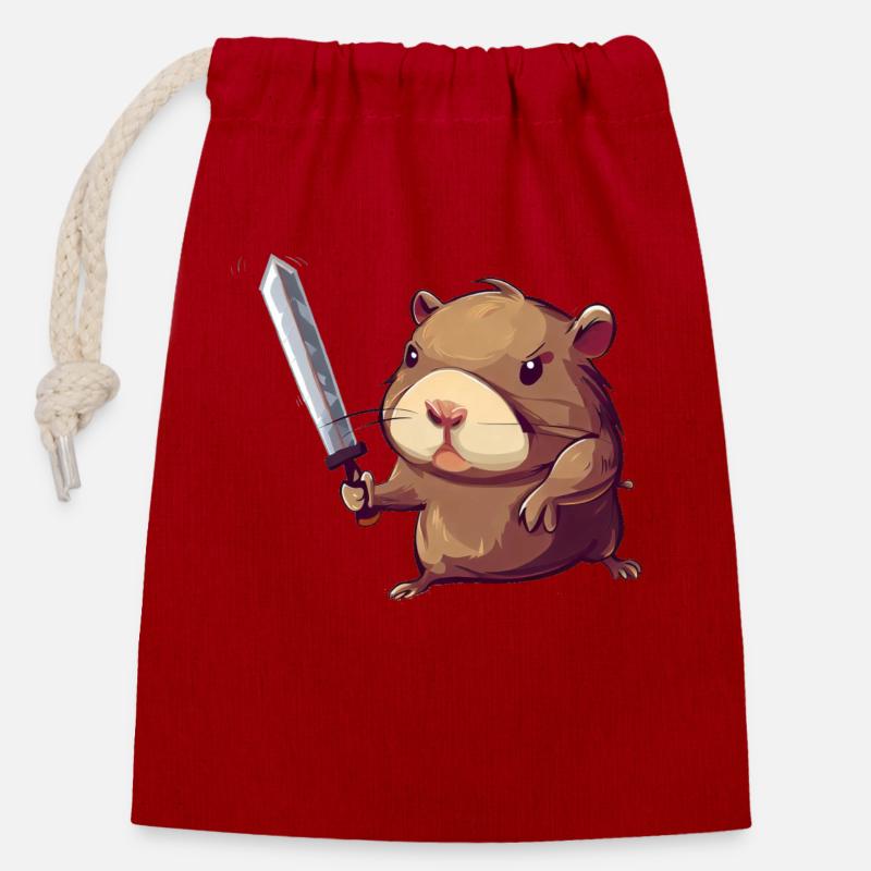 Capybara Figther - Sac cadeau en coton avec cordon (14 x 20 cm) - rouge