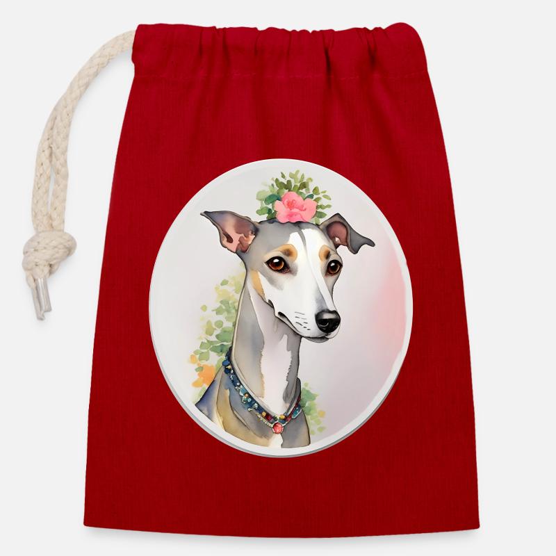 Whippet - Verschließbarer Geschenkbeutel aus Baumwolle (14x20cm) - Rot