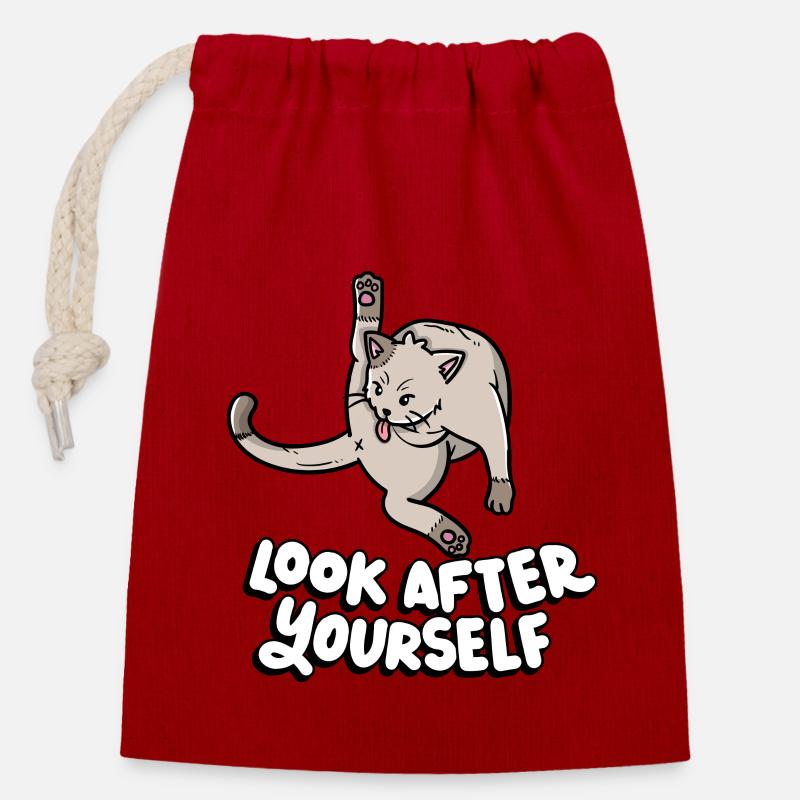 Look After Yourself Kitten Lover - Verschließbarer Geschenkbeutel aus Baumwolle (14x20cm) - Rot