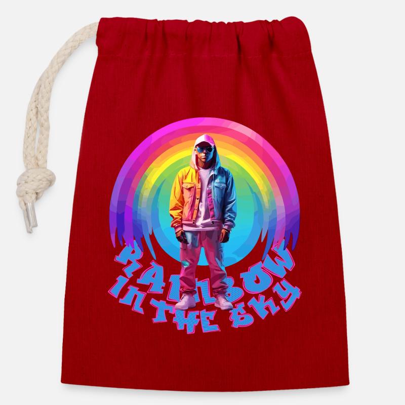 Rainbow - Closable cotton gift bag (14x20cm) - red