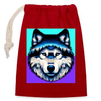 Wolf - Closable cotton gift bag (14x20cm) - red - Front