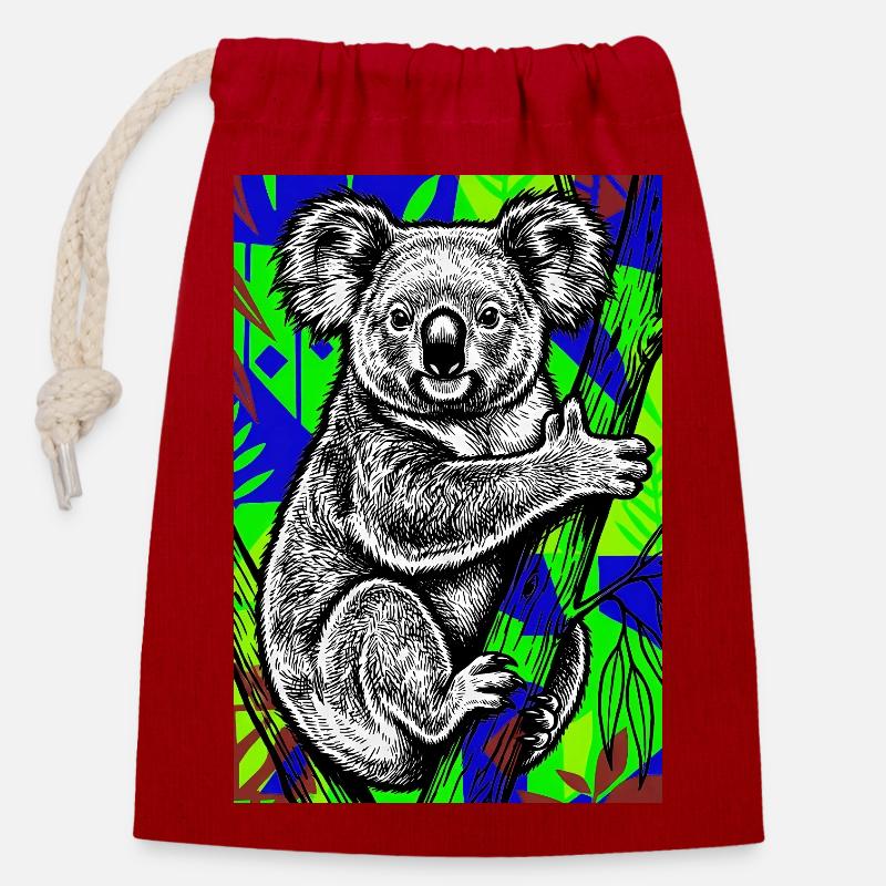 Koala - Closable cotton gift bag (14x20cm) - red