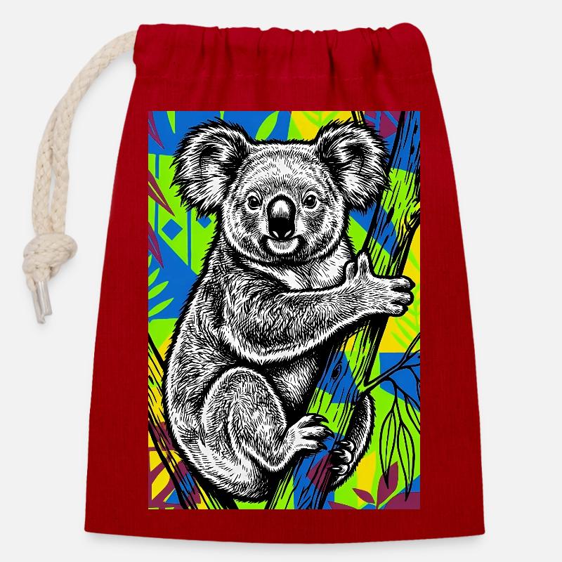 Koala - Closable cotton gift bag (14x20cm) - red