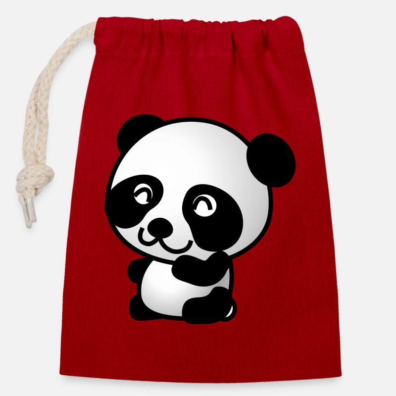 Mignon Panda - Sac cadeau en coton avec cordon (14 x 20 cm) - rouge