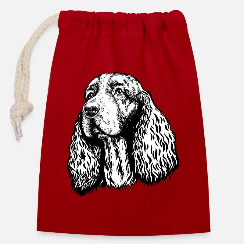 Spaniel Portrait - Verschließbarer Geschenkbeutel aus Baumwolle (14x20cm) - Rot