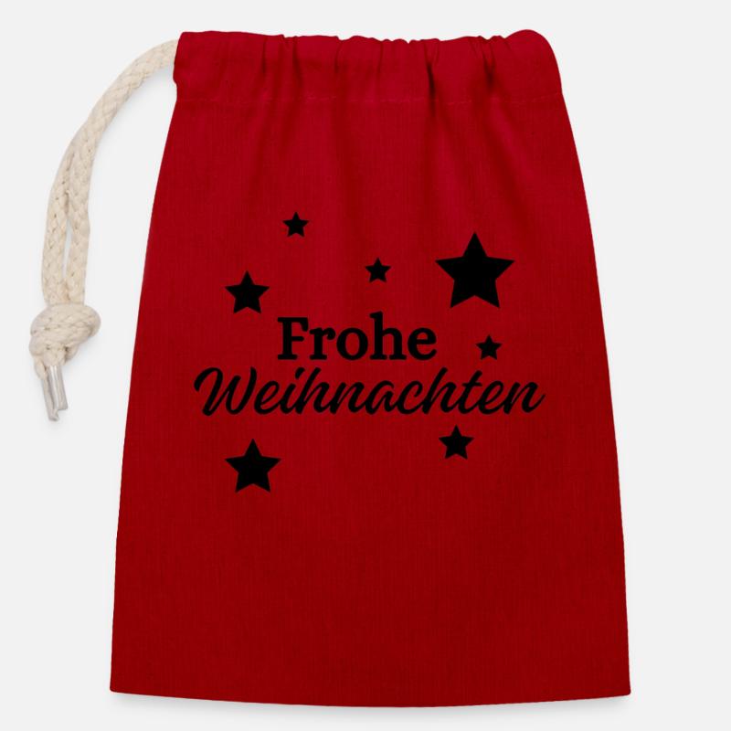 Frohe Weihnachten - Verschließbarer Geschenkbeutel aus Baumwolle (14x20cm) - Rot