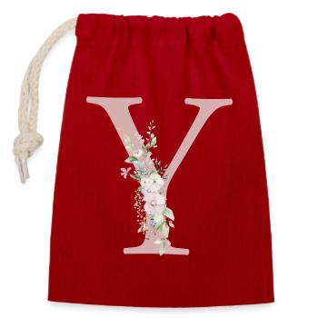 Y Monogram, Floral, Personnalisable - Sac cadeau en coton avec cordon (14 x 20 cm) - rouge - Devant