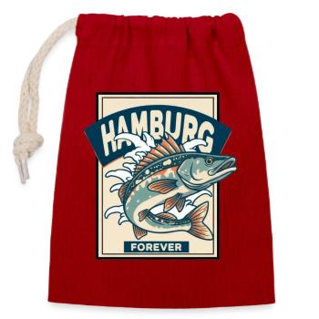 Hamburg Forever – Les poissons amoureux avec style - Sac cadeau en coton avec cordon (14 x 20 cm) - rouge - Devant