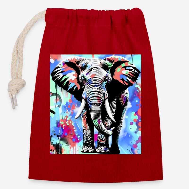 elephant - Closable cotton gift bag (14x20cm) - red
