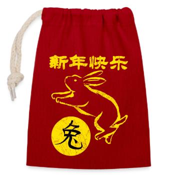 Chinese New Year 2023 lunar new year Rabbit - Verschließbarer Geschenkbeutel aus Baumwolle (14x20cm) - Rot - Vorne