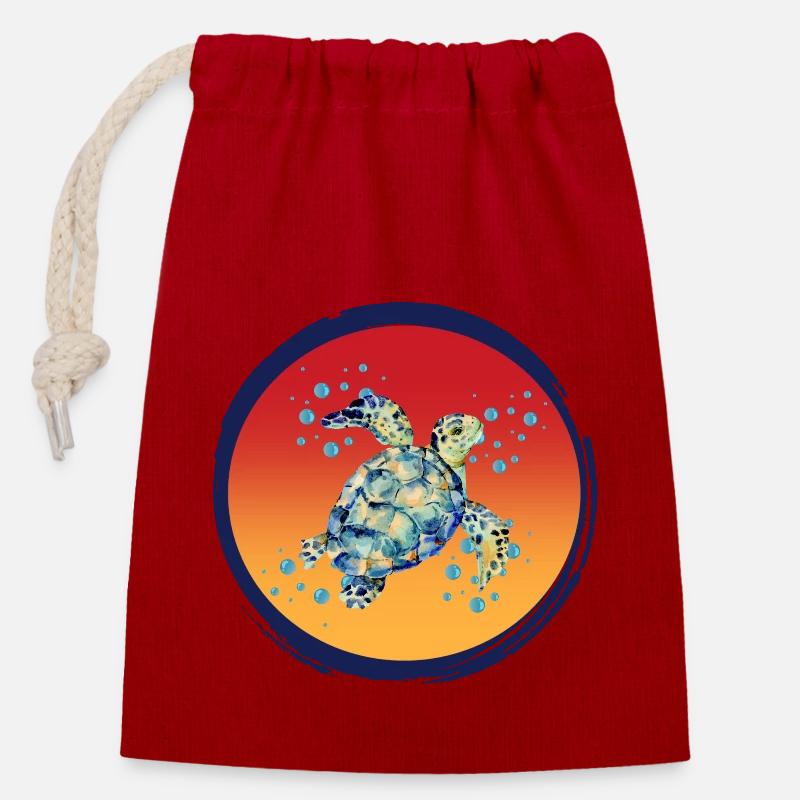 Turtle_Harmony - Sac cadeau en coton avec cordon (14 x 20 cm) - rouge