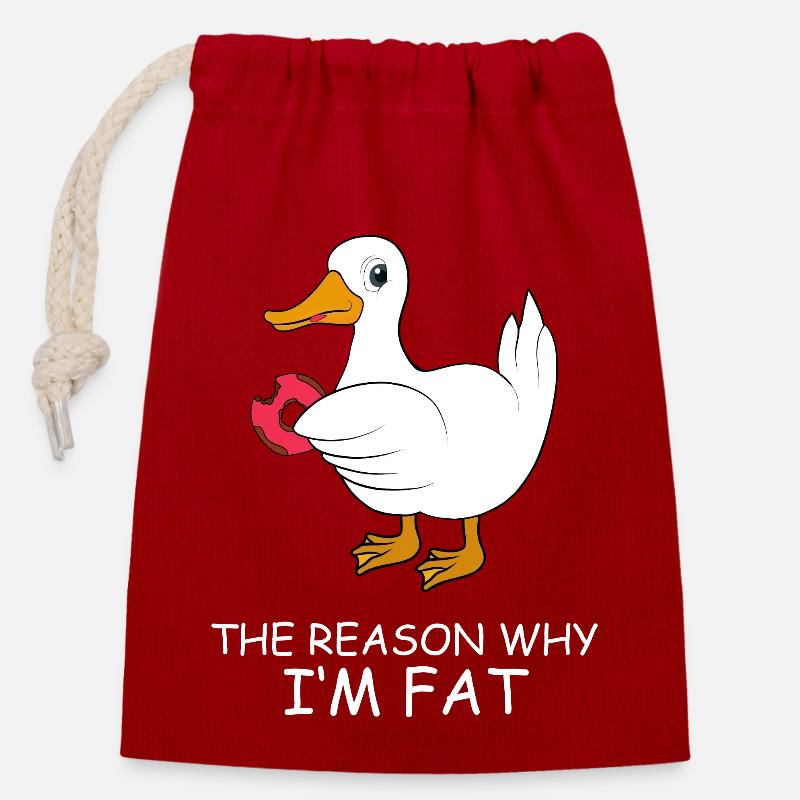 Ente mit Donut Spruch The reason why I'm fat - Verschließbarer Geschenkbeutel aus Baumwolle (14x20cm) - Rot