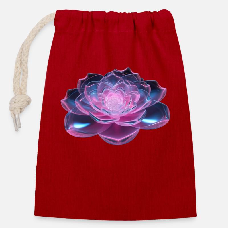 3D Flower - Closable cotton gift bag (14x20cm) - red