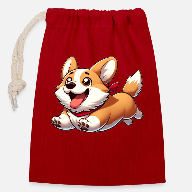 Corgi - Verschließbarer Geschenkbeutel aus Baumwolle (14x20cm) - Rot