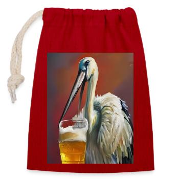 Storchen-Bier - Verschließbarer Geschenkbeutel aus Baumwolle (14x20cm) - Rot - Vorne