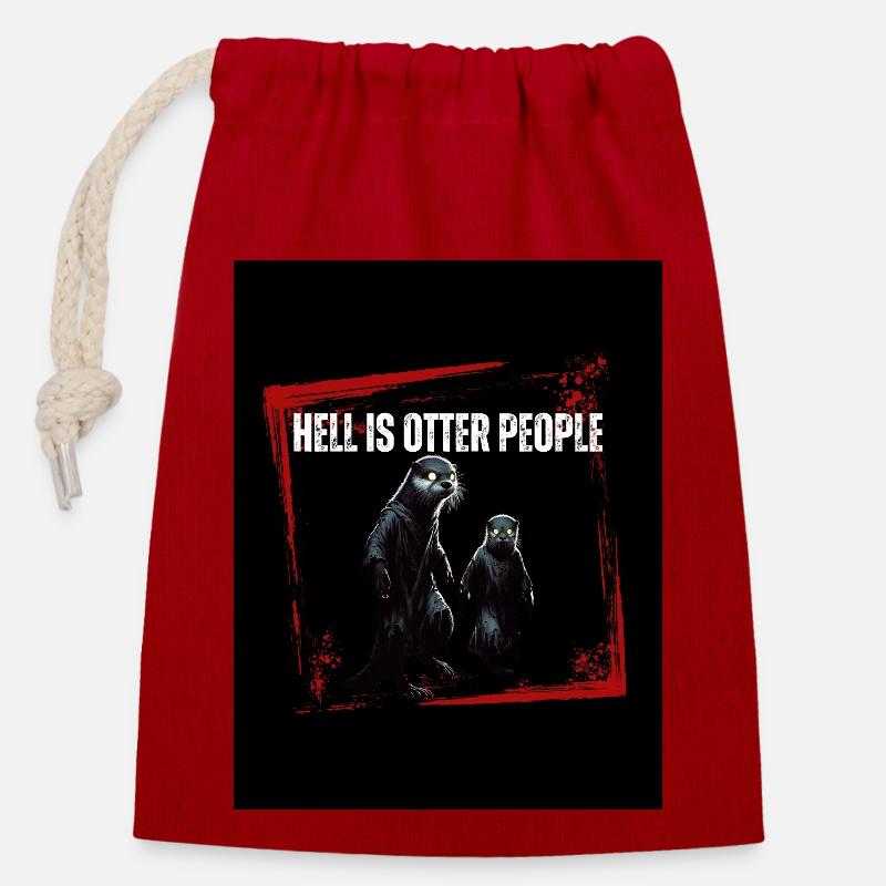Hell is Otter People - Verschließbarer Geschenkbeutel aus Baumwolle (14x20cm) - Rot