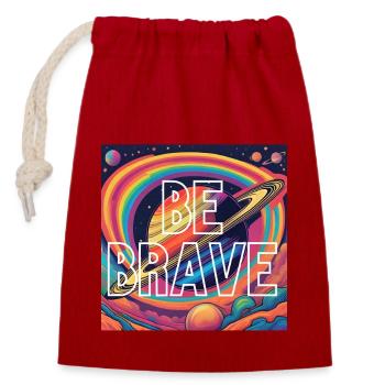 Saturn be Brave - Verschließbarer Geschenkbeutel aus Baumwolle (14x20cm) - Rot - Vorne