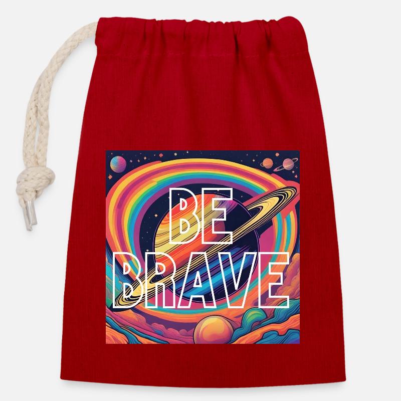 Saturn be Brave - Verschließbarer Geschenkbeutel aus Baumwolle (14x20cm) - Rot