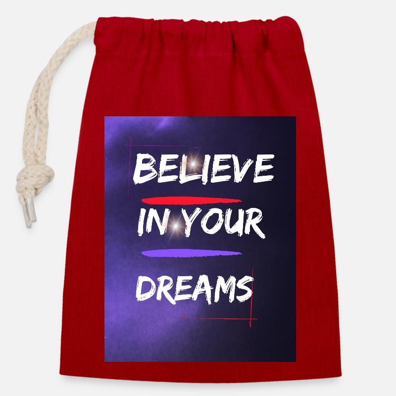 Believe - Closable cotton gift bag (14x20cm) - red