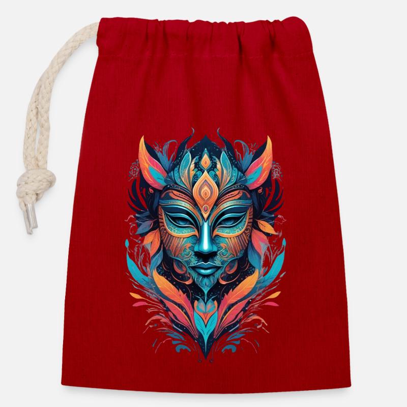 « Masque vif » - Sac cadeau en coton avec cordon (14 x 20 cm) - rouge