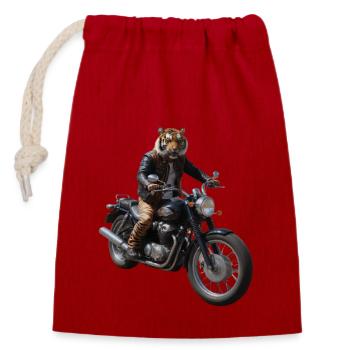 Tiger biker - Closable cotton gift bag (14x20cm) - red - Front