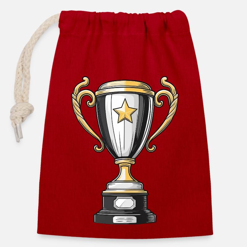 Coupe pour le vainqueur - Sac cadeau en coton avec cordon (14 x 20 cm) - rouge