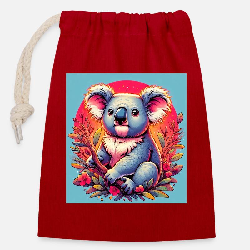 Koala - Verschließbarer Geschenkbeutel aus Baumwolle (14x20cm) - Rot