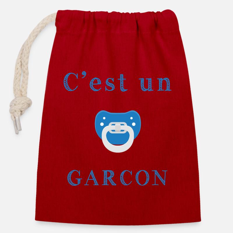 Naissance C'est un garcon - Sac cadeau en coton avec cordon (14 x 20 cm) - rouge