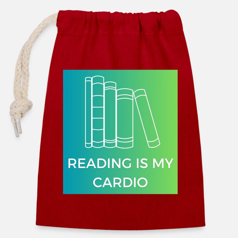 Reading is my cardio - Closable cotton gift bag (14x20cm) - red