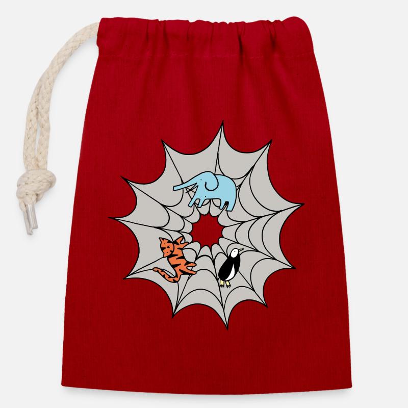 Toile d’araignée - Sac cadeau en coton avec cordon (14 x 20 cm) - rouge